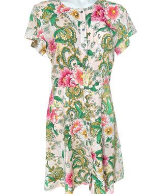 Loft Women's Size 8 Camelia Garden Floral Button-Up Dress 7.5" Ruffle Hem